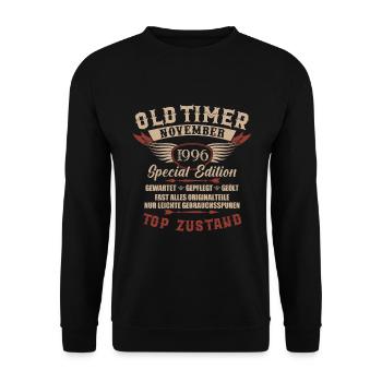 Oldtimer November 1996 Jahrgang Geburtstag - Unisex Pullover - Schwarz - Vorne - Alina (178cm) & Michal (187cm)