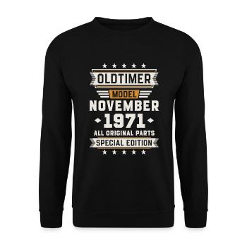 Oldtimer November 1971 Geburtstag Geschenk - Unisex Pullover - Schwarz - Vorne - Alina (178cm) & Michal (187cm)