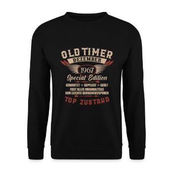 Oldtimer Dezember 1967 Jahrgang Geburtstag - Unisex Pullover - Schwarz - Vorne - Alina (178cm) & Michal (187cm)