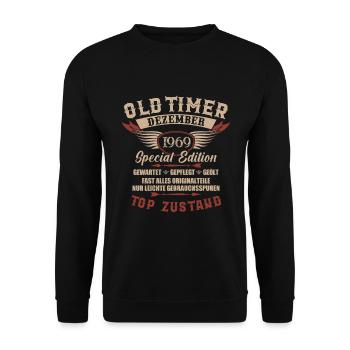 Oldtimer Dezember 1969 Jahrgang Geburtstag - Unisex Pullover - Schwarz - Vorne - Alina (178cm) & Michal (187cm)