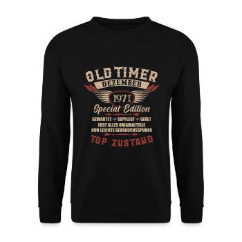 Oldtimer Dezember 1971 Jahrgang Geburtstag - Unisex Pullover - Schwarz - Vorne - Alina (178cm) & Michal (187cm)