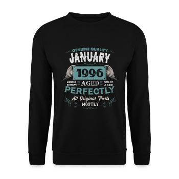 Januar 1996 Vintage Geburtstag Geschenk - Unisex Pullover - Schwarz - Vorne - Alina (178cm) & Michal (187cm)