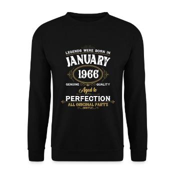 Les légendes sont nées en janvier 1966 - Sweat-shirt Unisexe - noir - Devant - Alina (178cm) & Michal (187cm)