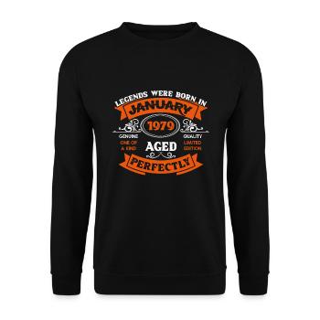 Legends Were Born In January 1979 Birthday - Unisex Pullover - Schwarz - Vorne - Alina (178cm) & Michal (187cm)
