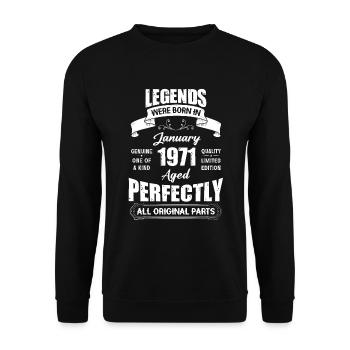 Legends Were Born In January 1971 Birthday - Unisex Pullover - Schwarz - Vorne - Alina (178cm) & Michal (187cm)