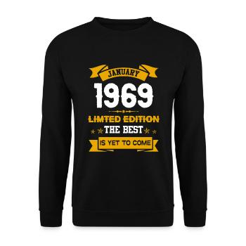 Januar 1969 Geburtstagsgeschenk - Unisex Pullover - Schwarz - Vorne - Alina (178cm) & Michal (187cm)