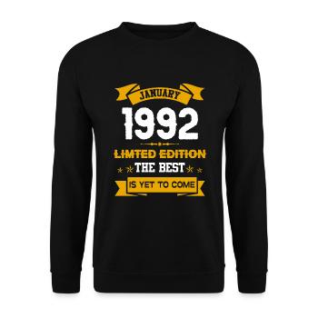 Januar 1992 Geburtstagsgeschenk - Unisex Pullover - Schwarz - Vorne - Alina (178cm) & Michal (187cm)