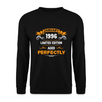 Januar 1996 Vintage Geburtstag Geschenk - Unisex Pullover - Schwarz - Vorne - Alina (178cm) & Michal (187cm)