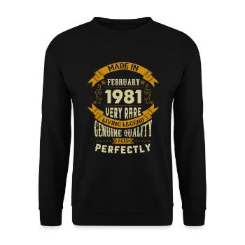Février 1981 Vintage vintage anniversaire - Sweat-shirt Unisexe - noir - Devant - Alina (178cm) & Michal (187cm)