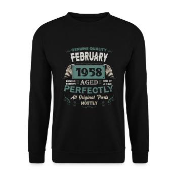 Februar 1958 Vintage Geburtstag Geschenk - Unisex Pullover - Schwarz - Vorne - Alina (178cm) & Michal (187cm)