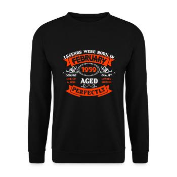 Legends Were Born In February 1959 Birthday - Unisex Pullover - Schwarz - Vorne - Alina (178cm) & Michal (187cm)