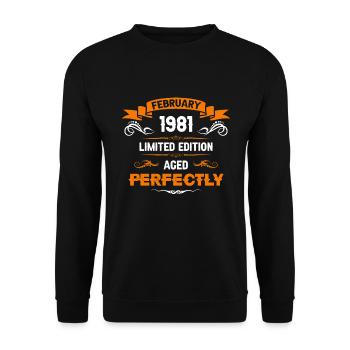 Février 1981 Cadeau d’anniversaire vintage - Sweat-shirt Unisexe - noir - Devant - Alina (178cm) & Michal (187cm)