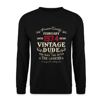 Februar 1974 Vintage Geburtstag Geschenk - Unisex Pullover - Schwarz - Vorne - Alina (178cm) & Michal (187cm)