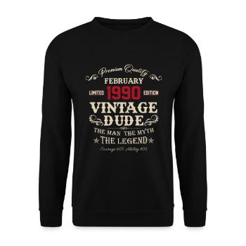 Februar 1990 Vintage Geburtstag Geschenk - Unisex Pullover - Schwarz - Vorne - Alina (178cm) & Michal (187cm)