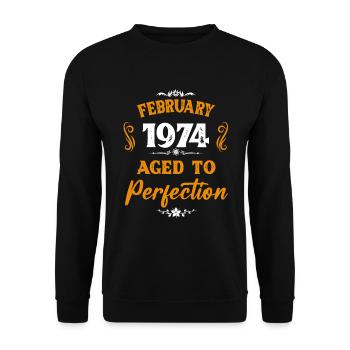 Februar 1974 Vintage Geburtstag Geschenk - Unisex Pullover - Schwarz - Vorne - Alina (178cm) & Michal (187cm)
