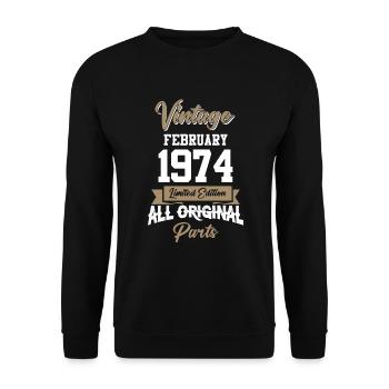 Februar 1974 Vintage Geburtstag Geschenk - Unisex Pullover - Schwarz - Vorne - Alina (178cm) & Michal (187cm)