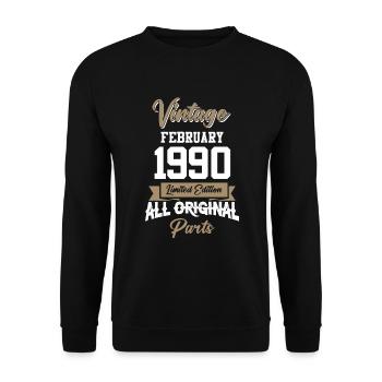 Februar 1990 Vintage Geburtstag Geschenk - Unisex Pullover - Schwarz - Vorne - Alina (178cm) & Michal (187cm)