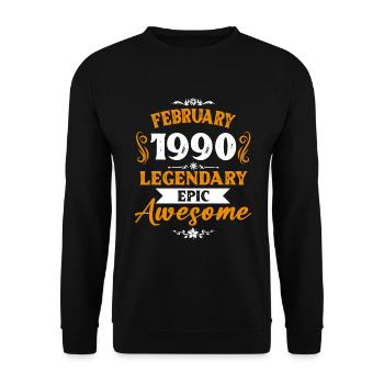 Februar 1990 Legenden Geburtstag Geschenk - Unisex Pullover - Schwarz - Vorne - Alina (178cm) & Michal (187cm)