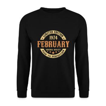 Februar 1974 Vintage Geburtstag Geschenk - Unisex Pullover - Schwarz - Vorne - Alina (178cm) & Michal (187cm)
