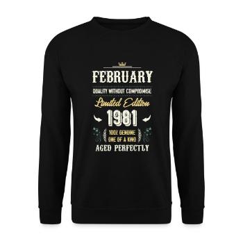Février 1981 Cadeau d’anniversaire vintage - Sweat-shirt Unisexe - noir - Devant - Alina (178cm) & Michal (187cm)