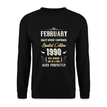 Februar 1990 Vintage Geburtstag Geschenk - Unisex Pullover - Schwarz - Vorne - Alina (178cm) & Michal (187cm)