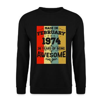 Februar 1974 Vintage Jahrgang Geburtstag - Unisex Pullover - Schwarz - Vorne - Alina (178cm) & Michal (187cm)