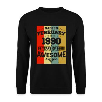 Februar 1990 Vintage Jahrgang Geburtstag - Unisex Pullover - Schwarz - Vorne - Alina (178cm) & Michal (187cm)