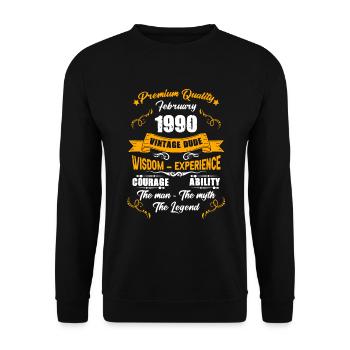 Februar 1990 Vintage Geburtstag Geschenk - Unisex Pullover - Schwarz - Vorne - Alina (178cm) & Michal (187cm)