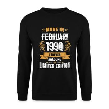 Februar 1990 Vintage Jahrgang Geburtstag - Unisex Pullover - Schwarz - Vorne - Alina (178cm) & Michal (187cm)
