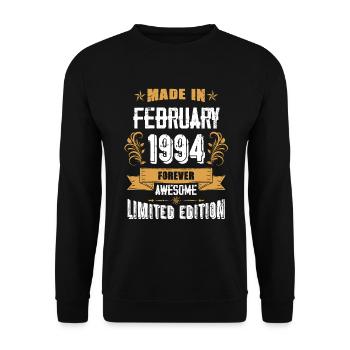 Februar 1994 Vintage Jahrgang Geburtstag - Unisex Pullover - Schwarz - Vorne - Alina (178cm) & Michal (187cm)