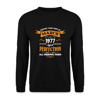 Les légendes sont nées en mars 1977 - Sweat-shirt Unisexe - noir - Devant - Alina (178cm) & Michal (187cm)