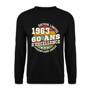 Exemplaire unique né en 1963 - 60 ans - Sweat-shirt Unisexe - noir - Devant - Alina (178cm) & Michal (187cm)