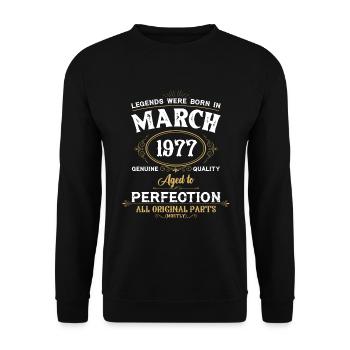Les légendes sont nées en mars 1977 - Sweat-shirt Unisexe - noir - Devant - Alina (178cm) & Michal (187cm)