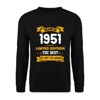 März 1951 Geburtstagsgeschenk - Unisex Pullover - Schwarz - Vorne - Alina (178cm) & Michal (187cm)
