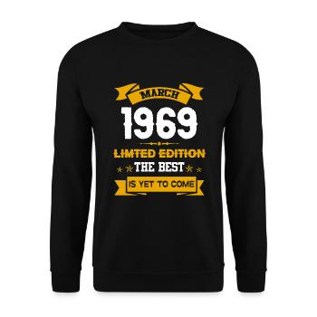 März 1969 Geburtstagsgeschenk - Unisex Pullover - Schwarz - Vorne - Alina (178cm) & Michal (187cm)