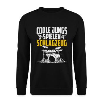 Coole Jungs spielen Schlagzeug - Unisex Pullover - Schwarz - Vorne - Alina (178cm) & Michal (187cm)