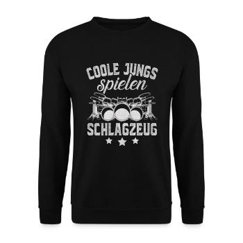 Coole Jungs spielen Schlagzeug - Unisex Pullover - Schwarz - Vorne - Alina (178cm) & Michal (187cm)