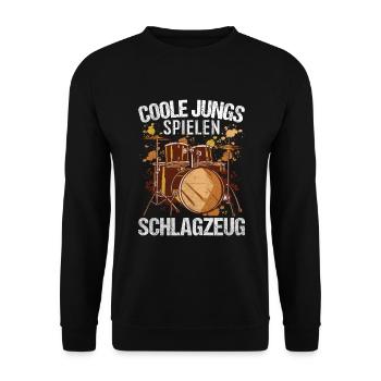 Coole Jungs spielen Schlagzeug - Unisex Pullover - Schwarz - Vorne - Alina (178cm) & Michal (187cm)
