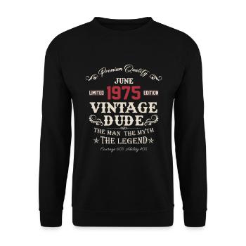 Juni 1975 Vintage Geburtstag Geschenk - Unisex Pullover - Schwarz - Vorne - Alina (178cm) & Michal (187cm)