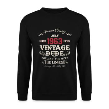 Juli 1963 Vintage Geburtstag Geschenk - Unisex Pullover - Schwarz - Vorne - Alina (178cm) & Michal (187cm)