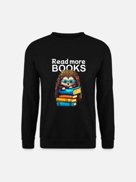 Niedlicher Igel mit Lesebrille liebt Bücher - Unisex Pullover - Schwarz