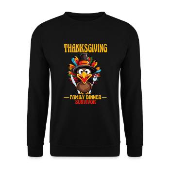 Funny turkey celebrating Thanksgiving with family - Unisex Sweatshirt - black - Front - Alina (178cm) & Michal (187cm)