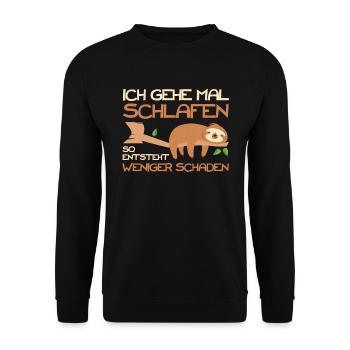 Mehr schlafen, weniger Schaden. Für Faultier Fans. - Unisex Pullover - Schwarz - Vorne - Alina (178cm) & Michal (187cm)