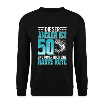 50. Angler Geburtstag Geschenkidee - Unisex Pullover - Schwarz - Vorne - Alina (178cm) & Michal (187cm)