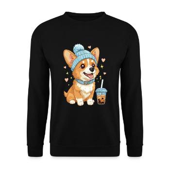 Bubble Tea Corgi Dog Beanie Cute Dog Lover - Unisex Sweatshirt - black - Front - Alina (178cm) & Michal (187cm)