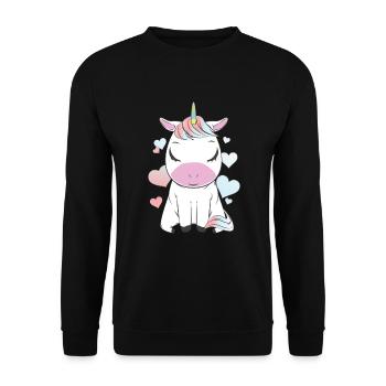 Cute Unicorn Heart TShirt Gift - Unisex Sweatshirt - black - Front - Alina (178cm) & Michal (187cm)