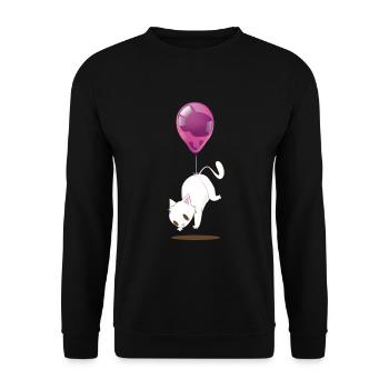 Süße Weißes Kätzchen Ballon T-Shirt - Unisex Pullover - Schwarz - Vorne - Alina (178cm) & Michal (187cm)