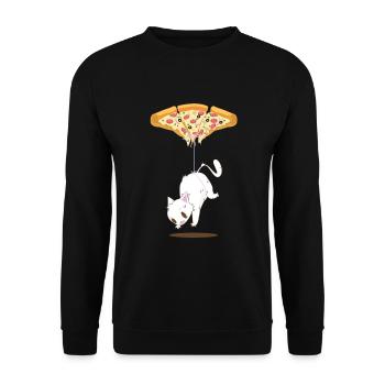 Pepperoni Pizza Katzen Ballon T-Shirt - Unisex Pullover - Schwarz - Vorne - Alina (178cm) & Michal (187cm)