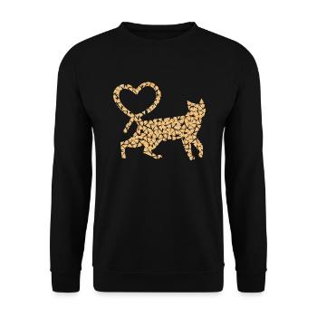 Süßes Katzenherz Pizza T-Shirt Geschenk - Unisex Pullover - Schwarz - Vorne - Alina (178cm) & Michal (187cm)