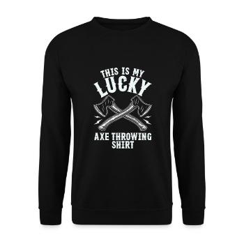 Lucky Axtwerfen Shirt Lustiges Beil - Unisex Pullover - Schwarz - Vorne - Alina (178cm) & Michal (187cm)